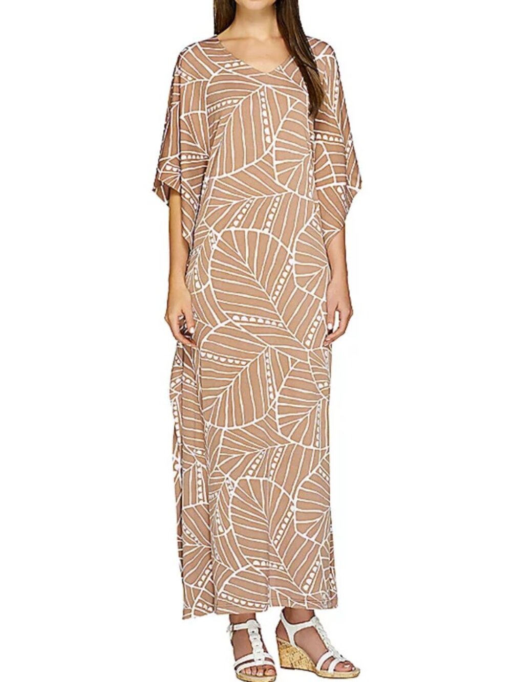 Joan Rivers Petite Length Leaf Print Jersey Knit Caftan  16742